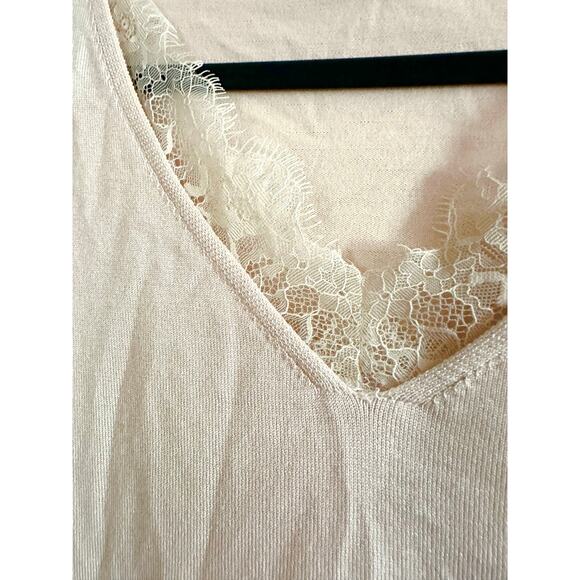 ADRIANNA PAPELL Romantic Blush Pink Lace Trim Knot Top Tunic Sweater - Sz XL - Picture 4 of 7